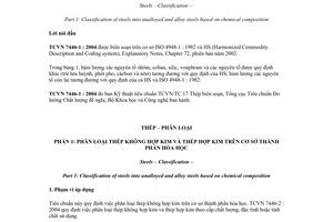 Tiêu chuẩn Việt Nam TCVN 7446-1:2004 về Thép - Phân loại - Phần 1: Phân loại thép không hợp kim và thép hợp kim trên cơ sở thành phần hoá học do Bộ Khoa học và Công nghệ ban hành