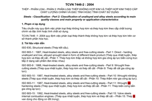 Tiêu chuẩn Việt Nam TCVN 7446-2:2004 về Thép - Phân loại - Phần 2: phân loại thép không hợp kim và thép hợp kim theo cấp chất lượng chính và đặc tính hoặc tính chất sử dụng do Bộ Khoa học và Công nghệ ban hành