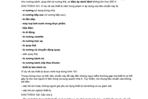 Tiêu chuẩn Việt Nam TCVN 5699-2-9:2004 (IEC 60335-2-9 : 2002, With Amendment 1 : 2004) về thiết bị điện gia dụng và thiết bị điện tương tự - an toàn - phần 2-9: yêu cầu cụ thể đối với lò nướng, lò nướng bánh mỳ và các thiết bị di động tương tự dùng cho nấu ăn