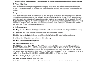 Tiêu chuẩn Việt Nam TCVN 7407:2004 về ngũ cốc, đậu đỗ và hạt có dầu – Xác định aflatoxin bằng phương pháp sử dụng cột ái lực miễn dịch do Bộ Khoa học và Công nghệ ban hành