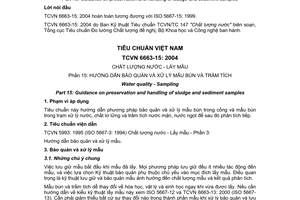 Tiêu chuẩn Việt Nam TCVN 6663-15:2004 (ISO 5667-15: 1999) về chất lượng nước - Lấy mẫu - Phần 15: Hướng dẫn bảo quản và xử lý mẫu bùn và trầm tích do Bộ Khoa học và Công nghệ ban hành
