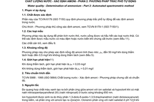 Tiêu chuẩn Việt Nam TCVN 6179-2:1996 (ISO 7150/2 : 1986) về Chất lượng nước - Xác định amoni - Phần 2: Phương pháp trắc phổ tự động do Bộ Khoa học Công nghệ và Môi trường ban hành