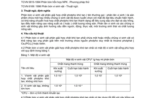 Tiêu chuẩn Việt Nam TCVN 6167:1996 về phân bón vi sinh vật phân giải hợp chất photpho khó tan