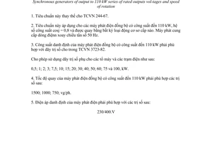 Tiêu chuẩn Việt Nam TCVN 244:1985 máy phát điện đồng bộ có công suất đến 110 kW -  Dãy công suất, dãy tốc độ quay và điện áp danh định
