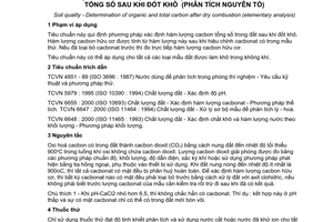 Tiêu chuẩn Việt Nam TCVN 6642:2000 (ISO 10694 : 1995) về chất lượng đất - Xác định hàm lượng cacbon hữu cơ và cacbon tổng số sau khi đốt khô (phân tích nguyên tố) do Bộ Khoa học Công nghệ và Môi trường ban hành