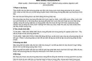 Tiêu chuẩn Việt Nam TCVN 6624-1:2000 (ISO 11905 - 1 : 1997) về chất lượng nước - Xác định nitơ - Phần 1 - Phương pháp phân huỷ mẫu bằng perdisunfat do Bộ Khoa học Công nghệ và Môi trường ban hành