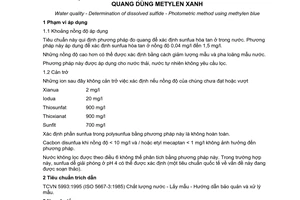 Tiêu chuẩn Việt Nam TCVN 6637:2000 (ISO 10530 : 1992) về chất lượng nước - Xác định sunfua hoà tan - Phương pháp đo quang dùng metylen xanh do Bộ Khoa học Công nghệ và Môi trường ban hành