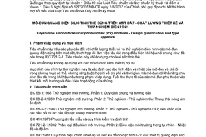 Tiêu chuẩn quốc gia TCVN 6781:2000 (IEC 1215:1993) về Mô-đun quang điện silic tinh thể dùng trên mặt đất - Chất lượng thiết kế và thử nghiệm điển hình