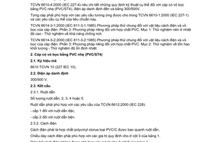 Tiêu chuẩn Việt Nam TCVN 6610-4:2000 (IEC 227-4:1992, Amd. 1:1997) về cáp cách điện bằng Polyvinyl clorua có điện áp danh định đến và bằng 450/750 V - Phần 4 - Cáp có vỏ bọc dùng để lắp đặt cố định