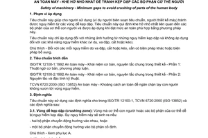 Tiêu chuẩn Việt Nam TCVN 6721:2000 (ISO 13854 : 1996) về an toàn máy - Khe hở nhỏ nhất để tránh kẹp dập các bộ phận cơ thể người do Bộ Khoa học Công nghệ và Môi trường ban hành