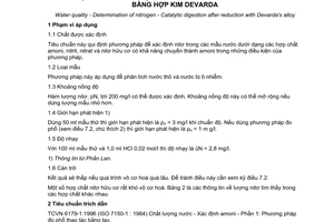 Tiêu chuẩn Việt Nam TCVN 6638:2000 (ISO 10048 : 1991) về chất lượng nước - Xác định nitơ - Vô cơ hoá xúc tác sau khi khử bằng hợp kim devarda do Bộ Khoa học Công nghệ và Môi trường ban hành