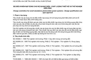 Tiêu chuẩn quốc gia TCVN 6782:2000 về Bộ điều khiển nạp dùng cho hệ quang điện - Chất lượng thiết kế và thử nghiệm điển hình