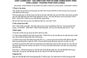Tiêu chuẩn Việt Nam TCVN 6648:2000 (ISO 11465 : 1993) về chất lượng đất - Xác định chất khô và hàm lượng nước theo khối lượng - phương pháp khối lượng do Bộ Khoa học Công nghệ và Môi trường ban hành