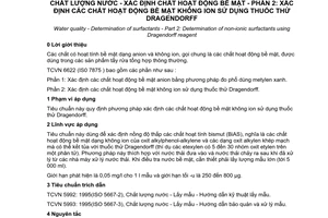 Tiêu chuẩn Việt Nam TCVN 6622-2:2000 (ISO 7875-2 : 1984) về chất lượng nước - Xác định chất hoạt động bề mặt - Phần 2 - Xác định chất hoạt động bề mặt không ion sử dụng thuốc thử Dragendorff do Bộ Khoa học Công nghệ và Môi trường ban hành