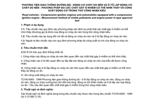 Tiêu chuẩn Việt Nam TCVN 6568:1999 về phương tiện giao thông đường bộ - động cơ cháy do nén và ô tô lắp động cơ cháy do nén - phương pháp đo các chất gây ô nhiễm có thể nhìn thấy và công suất động cơ trong thử công nhận kiểu do Bộ Khoa học Công nghệ và Môi trường ban hành
