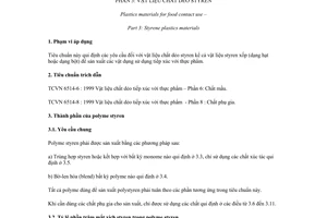 Tiêu chuẩn Việt Nam TCVN 6514-3:1999 (AS 2070 – 3 : 1993 (E)) về Vật liệu chất dẻo tiếp xúc với thực phẩm - Phần 3: Vật liệu chất dẻo styren