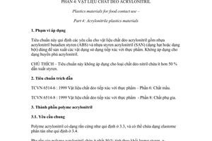 Tiêu chuẩn Việt Nam TCVN 6514-4:1999 (AS 2070 – 4 : 1993 (E)) về Vật liệu chất dẻo tiếp xúc với thực phẩm - Phần 4: Vật liệu chất dẻo acrylonitril
