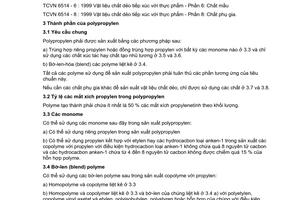 Tiêu chuẩn Việt Nam TCVN 6514-5:1999 (AS 2070 - 5 : 1993) về Vật liệu chất dẻo tiếp xúc với thực phẩm - Phần 5: Polypropylen