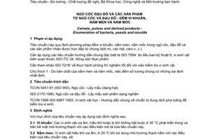 Tiêu chuẩn quốc gia TCVN 6554:1999 (ISO 7698:1990) về Ngũ cốc đậu đỗ và các sản phẩm từ ngũ cốc và đậu đỗ - Đếm vi khuẩn nấm men và nấm mốc