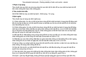 Tiêu chuẩn Việt Nam TCVN 6442:1998 (ISO 9565:1990 (E)) về môtô hai bánh - độ ổn định khi đỗ của chân chống bên và chân chống giữa do Bộ Khoa học Công nghệ và Môi trường ban hành