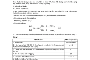 Tiêu chuẩn ngành 10 TCN 232:1995 về thuốc trừ sâu padan 95% dạng bột tan trong nước - Yêu cầu kỹ thuật và phương pháp thử