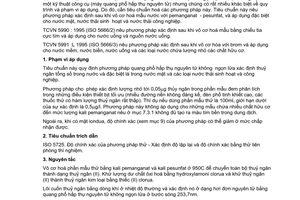 Tiêu chuẩn Việt Nam TCVN 5989:1995 (ISO 5666-1 : 1983) về chất lượng nước - xác định thủy ngân tổng số bằng quang phổ hấp thụ nguyên tử không ngọn lửa  - phương pháp sau khi vô cơ hoá với pemaganat – pesunfat