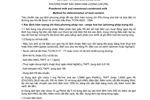 Tiêu chuẩn Việt Nam TCVN 5779:1994 về sữa bột và sữa đặc có đường - phương pháp xác định hàm lượng chì (Pb) do Bộ Khoa học Công nghệ và Môi trường ban hành