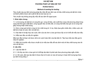 Tiêu chuẩn Việt Nam TCVN 5791:1994 về Vải dệt kim - Phương pháp lấy mẫu để thử do Bộ Khoa học Công nghệ và Môi trường ban hành