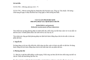 Tiêu chuẩn Việt Nam TCVN 5792:1994 về Vải và sản phẩm dệt kim - Phương pháp xác định kích thước do Bộ Khoa học Công nghệ và Môi trường ban hành