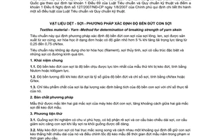 Tiêu chuẩn quốc gia TCVN 5787:1994 về Vật liệu dệt sợi - Phương pháp xác định độ bền đứt con sợi được chuyển đổi năm 2008 do Bộ Khoa học Công nghệ và Môi trường ban hành