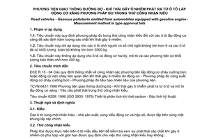 Tiêu chuẩn Việt Nam TCVN 6432:1998 về phương tiện giao thông đường bộ - khí thải gây ô nhiễm phát ra từ ô tô lắp động cơ xăng - phương pháp đo trong thử công nhận kiểu do Bộ Khoa học Công nghệ và Môi trường ban hành