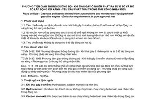 Tiêu chuẩn Việt Nam TCVN 6431:1998 về phương tiện giao thông đường bộ - khí thải gây ô nhiễm phát ra từ ô tô và mô tô lắp động cơ xăng - yêu cầu phát thải trong thử công nhận kiểu do Bộ Khoa học Công nghệ và Môi trường ban hành