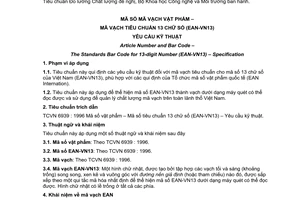 Tiêu chuẩn Việt Nam TCVN 6382:1998 (EAN International) về Mã số mã vạch vật phẩm - Mã vạch tiêu chuẩn 13 chữ số (EAN - VN13) - Yêu cầu kỹ thuật do Bộ Khoa học Công nghệ và Môi trường ban hành