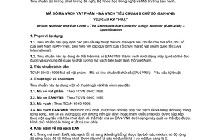 Tiêu chuẩn Việt Nam TCVN 6383:1998 (EAN International) về Mã số mã vạch vật phẩm - Mã vạch tiêu chuẩn 8 chữ số (EAN-VN8) - Yêu cầu kỹ thuật do Bộ Khoa học Công nghệ và Môi trường ban hành