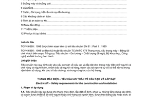Tiêu chuẩn Việt Nam TCVN 6395:1998 về thang máy điện - yêu cầu an toàn về cấu tạo và lắp đặt do Bộ Khoa học Công nghệ và Môi trường ban hành