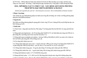 Tiêu chuẩn Việt Nam TCVN 6354:1998 về dầu mỡ động vật và thực vật - Xác định asen bằng phương pháp dùng bạc dietyldithiocacbamat do Bộ Khoa học Công nghệ và Môi trường ban hành