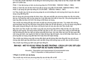 Tiêu chuẩn Việt Nam TCVN 6399:1998 (ISO 1996-2 : 1987) về âm học - mô tả và đo tiếng ồn môi trường - phần 2: cách lấy các dữ liệu thích hợp để sử dụng vùng đất do Bộ Khoa học Công nghệ và Môi trường ban hành