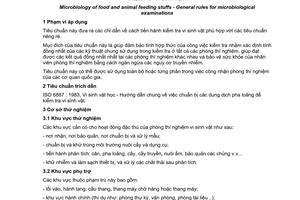 Tiêu chuẩn Việt Nam TCVN 6404:1998 (ISO 7218 : 1997 ) về Vi sinh vật trong thực phẩm và trong thức ăn gia súc - Nguyên tắc chung về kiểm tra vi sinh vật do Bộ Khoa học Công nghệ và Môi trường ban hành