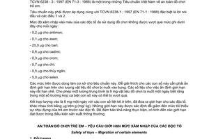 Tiêu chuẩn Việt Nam TCVN 6238-3:1997 (EN 71 – 3 : 1988) về An toàn đồ chơi trẻ em - Yêu cầu giới hạn mức xâm nhập của các độc tố do Bộ Khoa học Công nghệ và Môi trường ban hành
