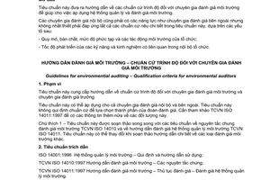Tiêu chuẩn Việt Nam TCVN ISO 14012:1997 (ISO 14012:1996) về hướng dẫn đánh giá môi trường - Chuẩn cứ trình độ đối với chuyên gia đánh giá môi trường do Bộ Khoa học Công nghệ và Môi trường ban hành