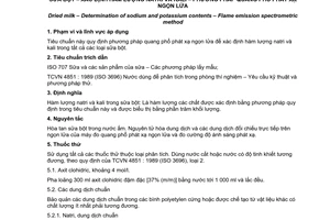Tiêu chuẩn Việt Nam TCVN 6269:1997 (ISO 8070 : 1987 (E)) về sữa bột - xác định hàm lượng natri và kali - phương pháp quang phổ phát xạ ngọn lửa do Bộ Khoa học Công nghệ và Môi trường ban hành