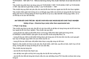 Tiêu chuẩn Việt Nam TCVN 6238-5:1997 (EN 71-5 : 1993) về An toàn đồ chơi trẻ em - Bộ đồ chơi hoá học ngoài bộ đồ chơi thực nghiệm