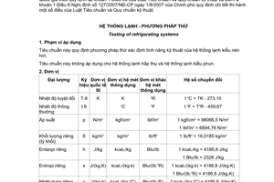Tiêu chuẩn quốc gia TCVN 6307:1997 (ISO/TR 916 : 1968) về Hệ thống lạnh - Phương pháp thử