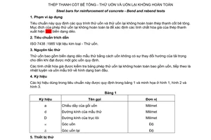 Tiêu chuẩn Việt Nam TCVN 6287:1997 về Thép thanh cốt bê tông - Thử uốn và uốn lại không hoàn toàn do Bộ Khoa học Công nghệ và Môi trường ban hành
