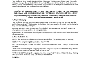 Tiêu chuẩn quốc gia TCVN 6249:1997 (ISO 4132:1979) về Phụ tùng nối bằng polyvinyl clorua cứng (PVC-U) và bằng kim loại dùng cho ống chịu áp lực - Chiều dài nối và kích thước ren - Dãy thông số theo hệ mét