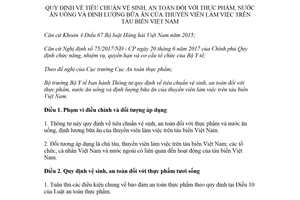 Thông tư 40/2017/TT-BYT tiêu chuẩn vệ sinh bữa ăn của thuyền viên làm việc trên tàu biển Việt Nam