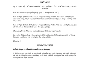 Thông tư 28/2017/TT-BLĐTBXH hệ thống đảm bảo chất lượng trong cơ sở giáo dục nghề nghiệp