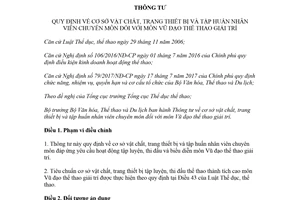 Thông tư 12/2018/TT-BVHTTDL cơ sở vật chất trang thiết bị đối với môn Vũ đạo thể thao giải trí