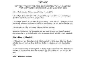 Thông tư 17/2018/TT-BVHTTDL cơ sở vật chất trang thiết bị môn Mô tô nước trên biển