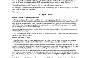 Thông tư 20/2017/TT-BTTTT quy định điều phối ứng cứu sự cố an toàn thông tin mạng toàn quốc